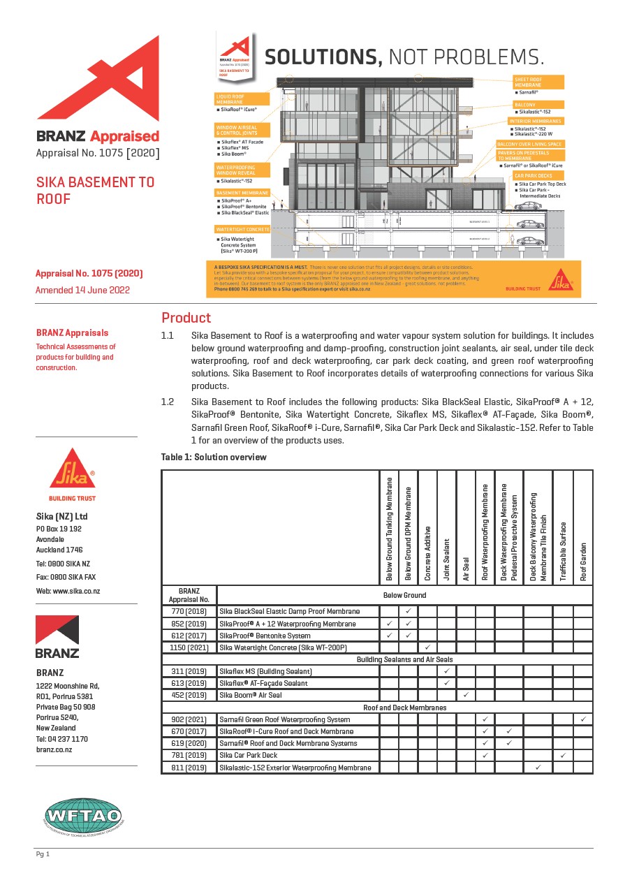 BRANZ Appraised Specification System Sika New Zealand